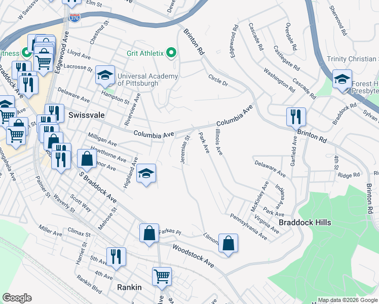 map of restaurants, bars, coffee shops, grocery stores, and more near 690 Park Avenue in Pittsburgh