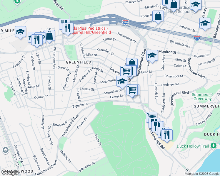 map of restaurants, bars, coffee shops, grocery stores, and more near 744 Melbourne Street in Pittsburgh