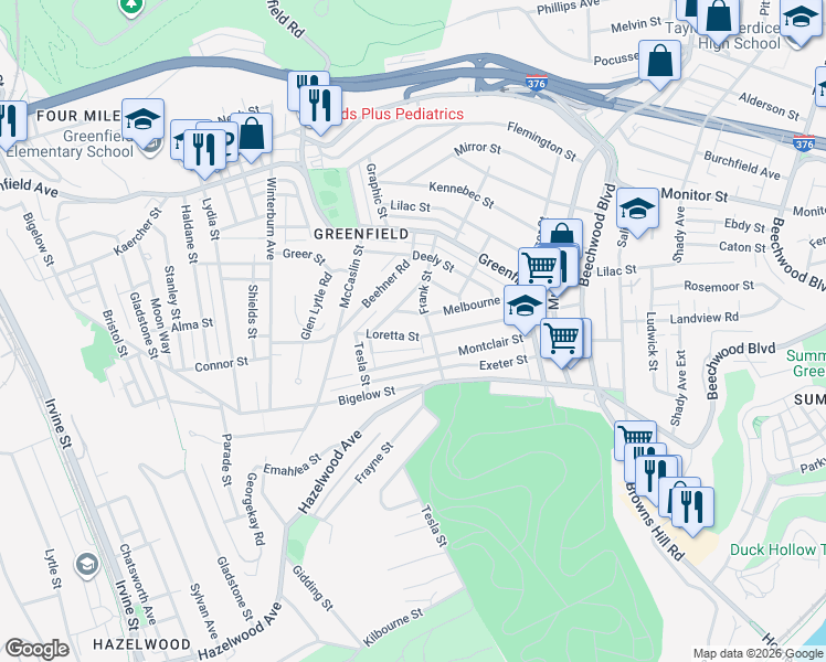 map of restaurants, bars, coffee shops, grocery stores, and more near 4144 Millington Road in Pittsburgh