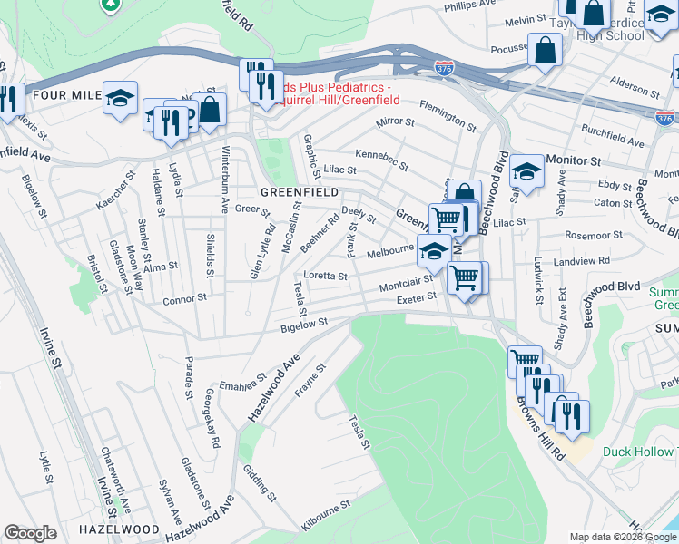 map of restaurants, bars, coffee shops, grocery stores, and more near 4144 Millington Road in Pittsburgh
