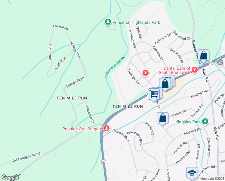 map of restaurants, bars, coffee shops, grocery stores, and more near 9 Barbieri Court in Princeton