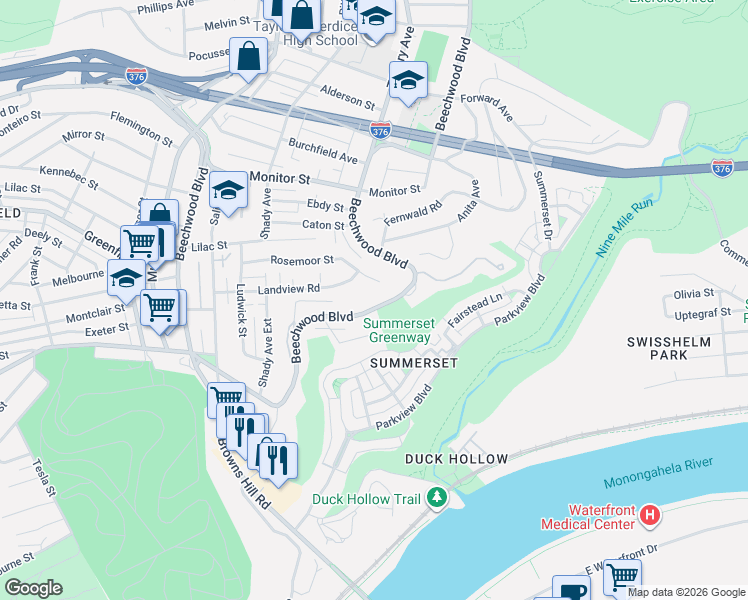 map of restaurants, bars, coffee shops, grocery stores, and more near 6620 Rosemoor Street in Pittsburgh