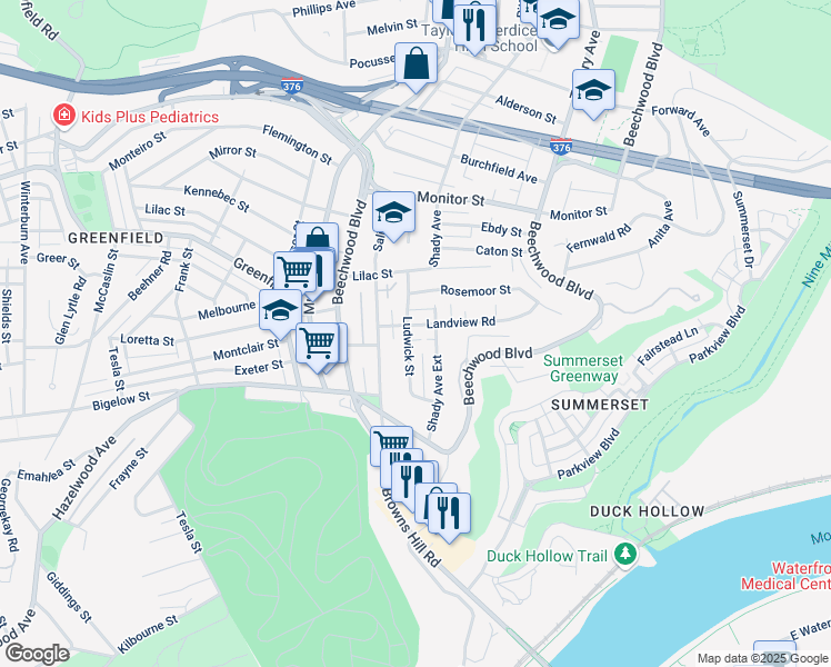 map of restaurants, bars, coffee shops, grocery stores, and more near 6437 Landview Road in Pittsburgh