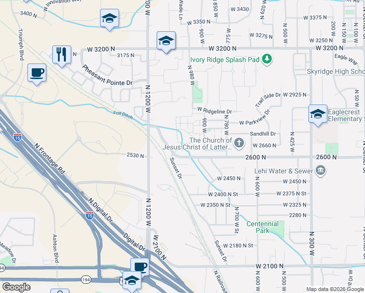 map of restaurants, bars, coffee shops, grocery stores, and more near 2762 North 1030 West in Lehi