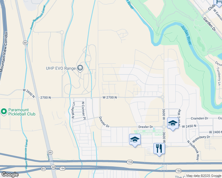 map of restaurants, bars, coffee shops, grocery stores, and more near 10449 2600 North in Lehi