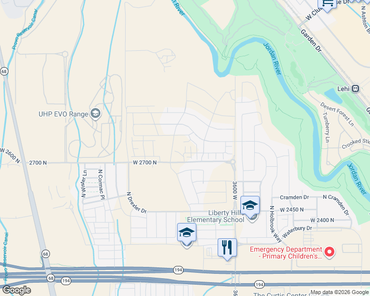 map of restaurants, bars, coffee shops, grocery stores, and more near 10431 2600 North in Lehi