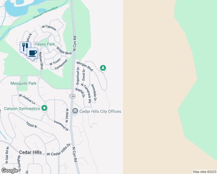 map of restaurants, bars, coffee shops, grocery stores, and more near 10428 Sage Vista Lane in Cedar Hills