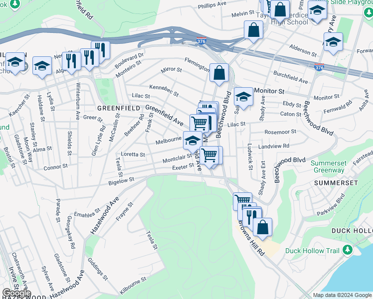 map of restaurants, bars, coffee shops, grocery stores, and more near 782 Loretta Street in Pittsburgh