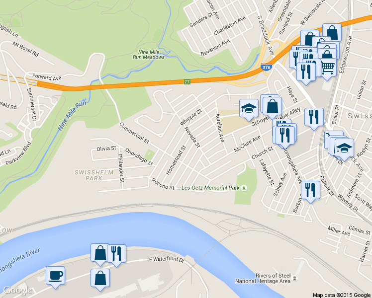 map of restaurants, bars, coffee shops, grocery stores, and more near 241 Homestead Street in Pittsburgh
