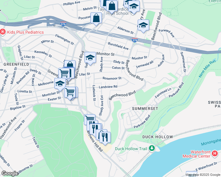 map of restaurants, bars, coffee shops, grocery stores, and more near 4238 Luster Street in Pittsburgh