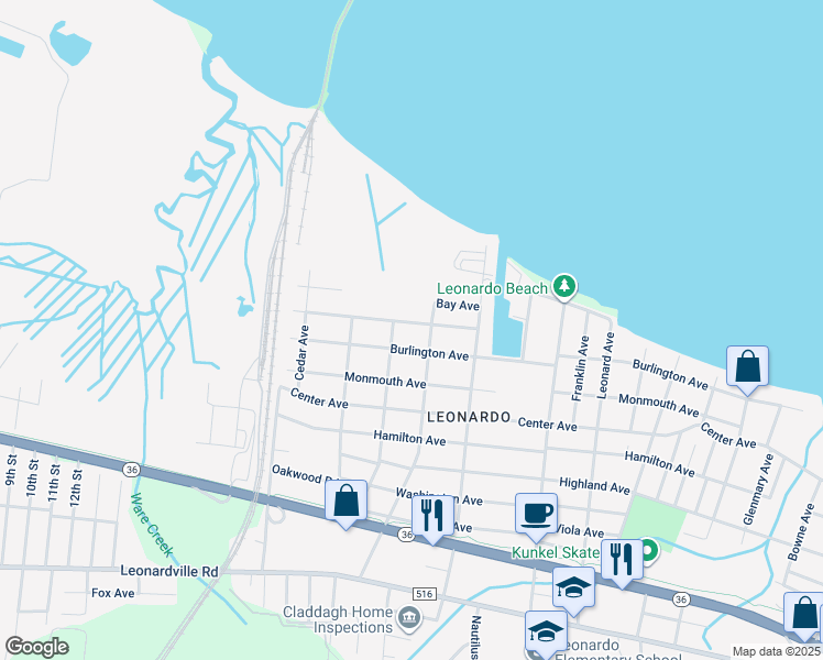 map of restaurants, bars, coffee shops, grocery stores, and more near 28 Florence Avenue in Middletown Township