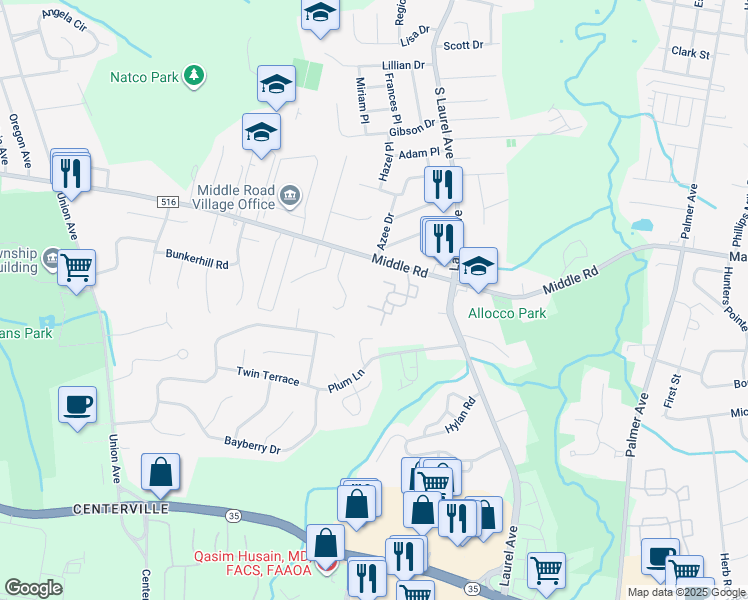 map of restaurants, bars, coffee shops, grocery stores, and more near 101 Lexington Court in Holmdel