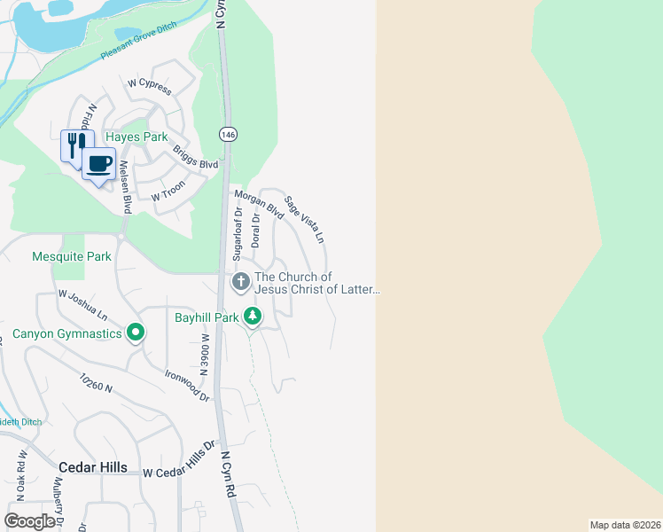 map of restaurants, bars, coffee shops, grocery stores, and more near 10432 Sage Vista Drive in Cedar Hills