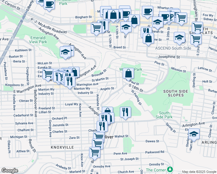 map of restaurants, bars, coffee shops, grocery stores, and more near 28 Sharon Street in Pittsburgh