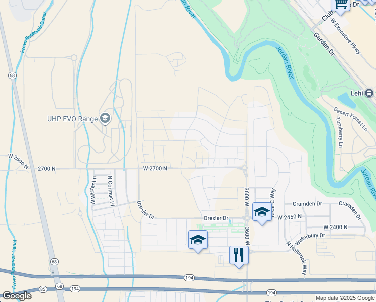 map of restaurants, bars, coffee shops, grocery stores, and more near 2782 North Twin Flower Way in Eagle Mountain