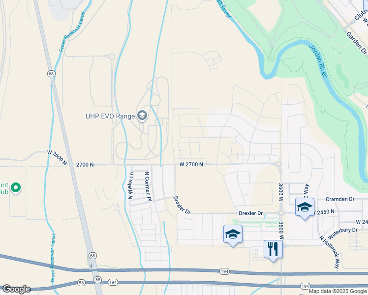 map of restaurants, bars, coffee shops, grocery stores, and more near 10449 2600 North in Lehi