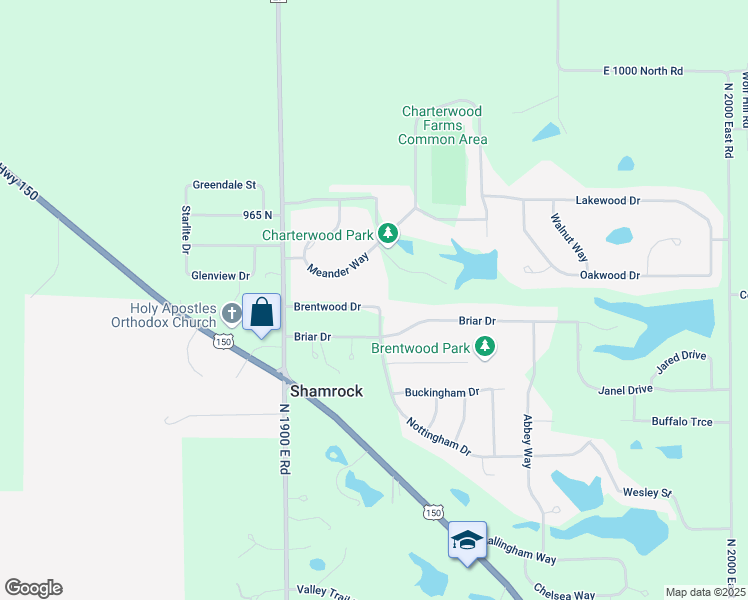 map of restaurants, bars, coffee shops, grocery stores, and more near 19238 Brentwood Drive in Bloomington