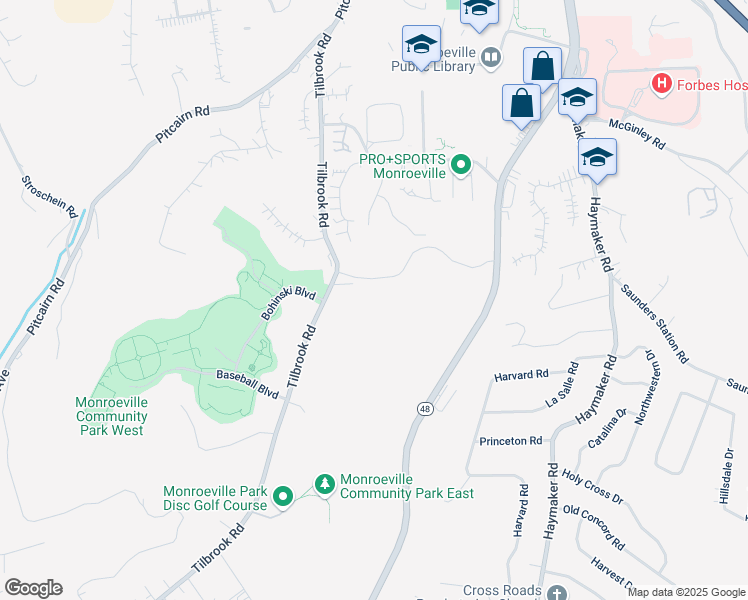 map of restaurants, bars, coffee shops, grocery stores, and more near 2460 Tilbrook Rd in Monroeville