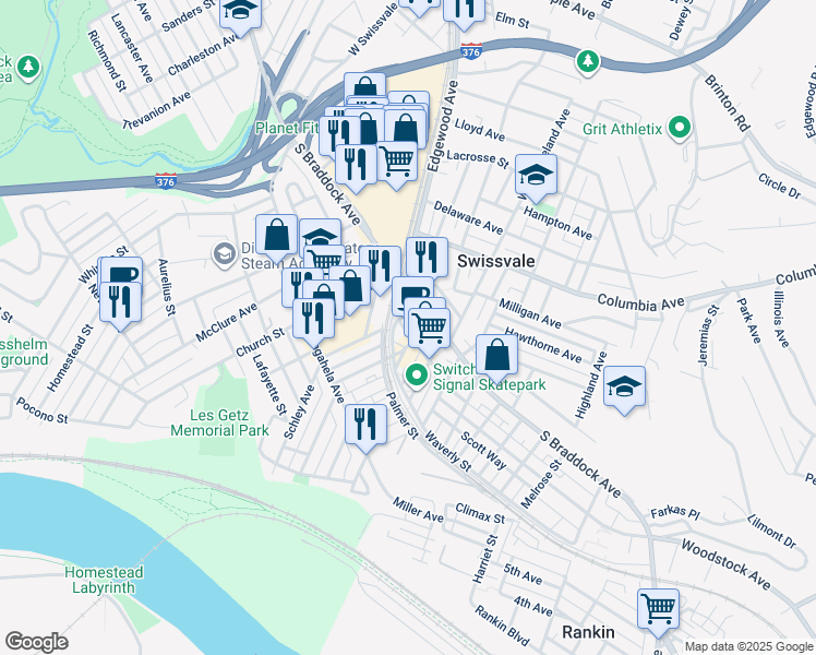 map of restaurants, bars, coffee shops, grocery stores, and more near 2024 Waverly Street in Pittsburgh