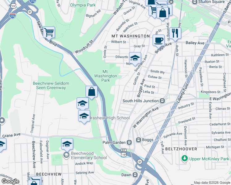map of restaurants, bars, coffee shops, grocery stores, and more near 556 Southern Avenue in Pittsburgh