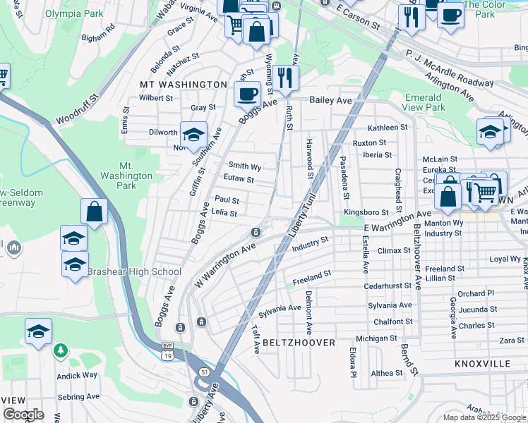 map of restaurants, bars, coffee shops, grocery stores, and more near 284 Paul Street in Pittsburgh