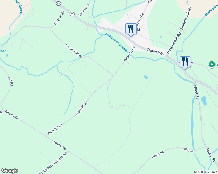 map of restaurants, bars, coffee shops, grocery stores, and more near 1034 Palm Hill Road in Montgomery County