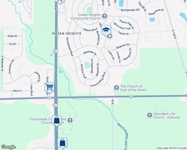map of restaurants, bars, coffee shops, grocery stores, and more near 5904 Mendota Dr in Kokomo