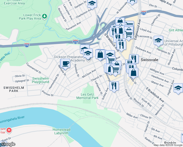 map of restaurants, bars, coffee shops, grocery stores, and more near 7250 McClure Avenue in Pittsburgh