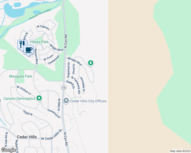 map of restaurants, bars, coffee shops, grocery stores, and more near 10448 Sage Vista Lane in Cedar Hills
