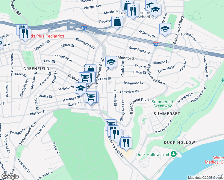 map of restaurants, bars, coffee shops, grocery stores, and more near 4237 Saline Street in Pittsburgh