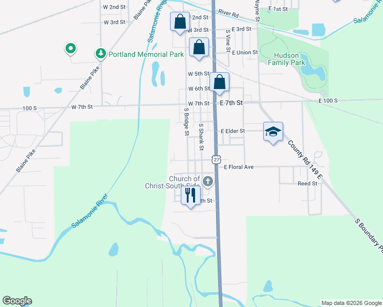 map of restaurants, bars, coffee shops, grocery stores, and more near 959 South Bridge Street in Portland
