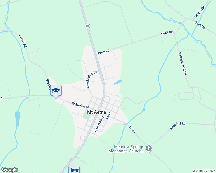 map of restaurants, bars, coffee shops, grocery stores, and more near 7673 Lancaster Avenue in Myerstown