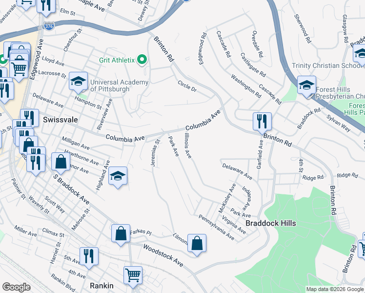 map of restaurants, bars, coffee shops, grocery stores, and more near 986 Illinois Avenue in Pittsburgh