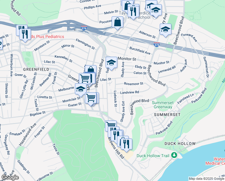 map of restaurants, bars, coffee shops, grocery stores, and more near 4237 Saline Street in Pittsburgh