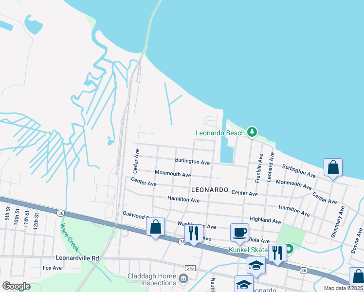 map of restaurants, bars, coffee shops, grocery stores, and more near 33 Florence Avenue in Middletown Township