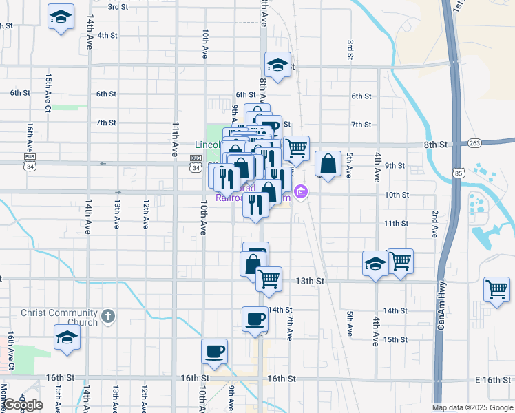 map of restaurants, bars, coffee shops, grocery stores, and more near 1015 8th Avenue in Greeley