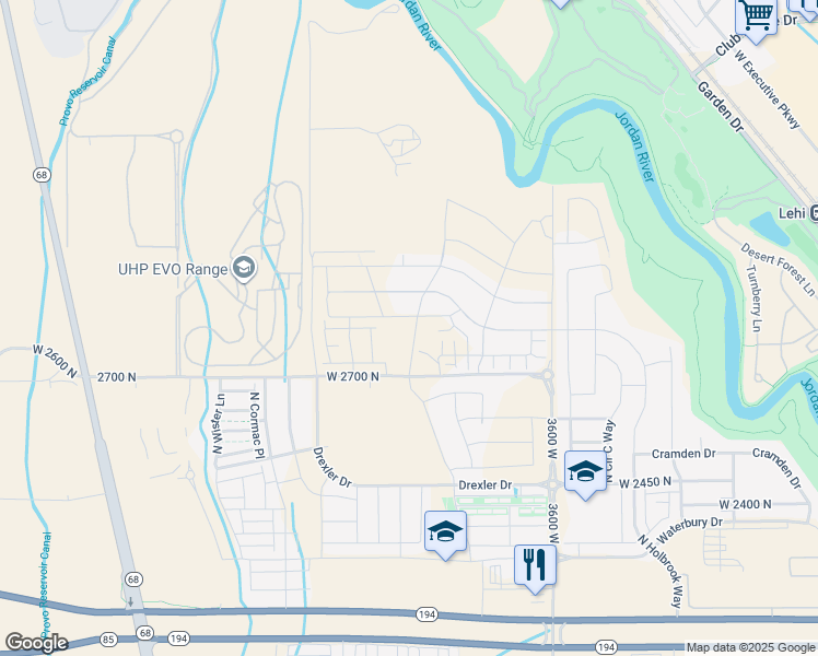 map of restaurants, bars, coffee shops, grocery stores, and more near 3976 West 2800 North in Eagle Mountain