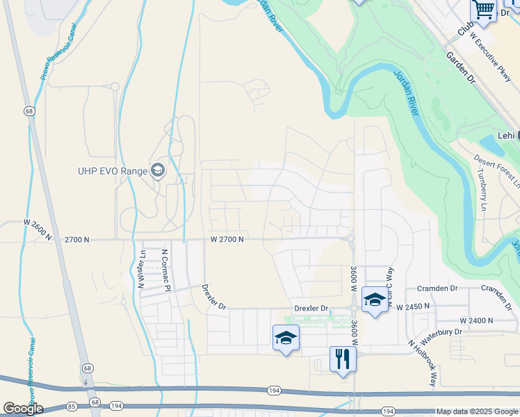 map of restaurants, bars, coffee shops, grocery stores, and more near 3984 West 2800 North in Eagle Mountain