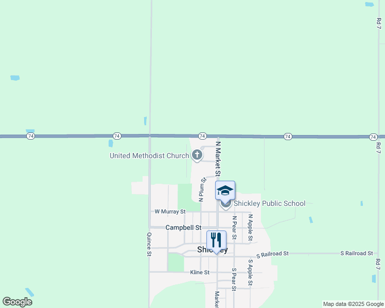 map of restaurants, bars, coffee shops, grocery stores, and more near Lichti Avenue in Shickley