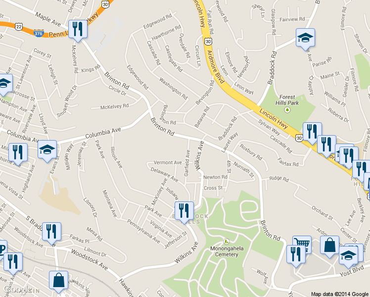 map of restaurants, bars, coffee shops, grocery stores, and more near 939 Garfield Ave in Pittsburgh