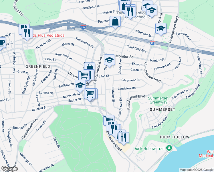 map of restaurants, bars, coffee shops, grocery stores, and more near 4237 Saline Street in Pittsburgh