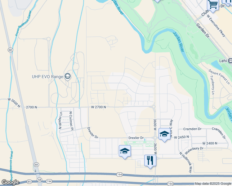 map of restaurants, bars, coffee shops, grocery stores, and more near 3968 West 2800 North in Lehi