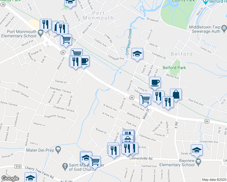 map of restaurants, bars, coffee shops, grocery stores, and more near 301 Zilinski Drive in Middletown