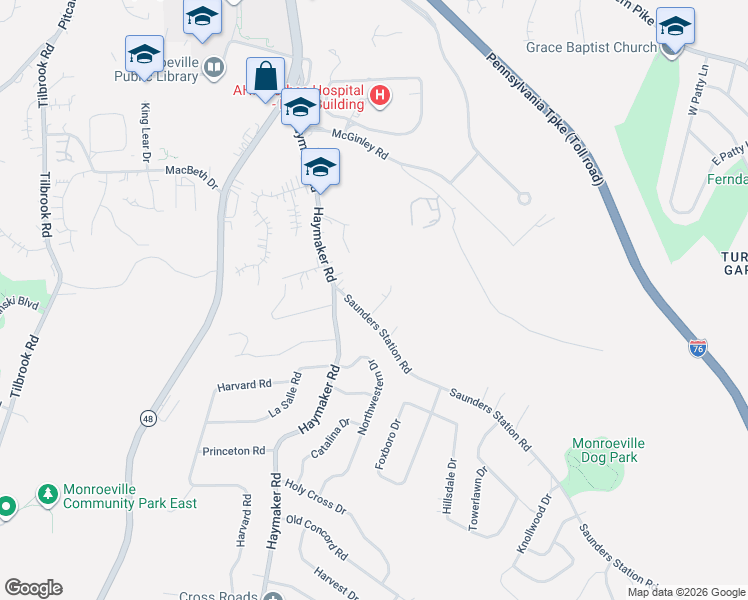 map of restaurants, bars, coffee shops, grocery stores, and more near 105 Volpe Drive in Monroeville
