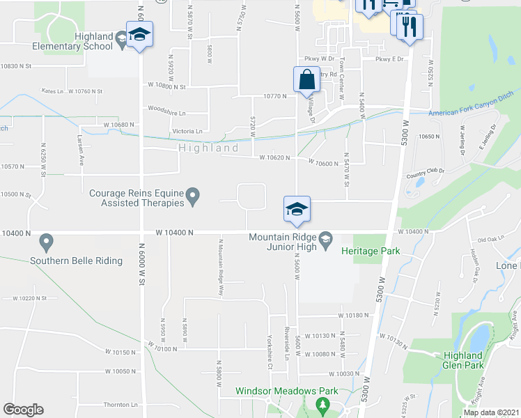 map of restaurants, bars, coffee shops, grocery stores, and more near 5701 West Compton Way in Highland