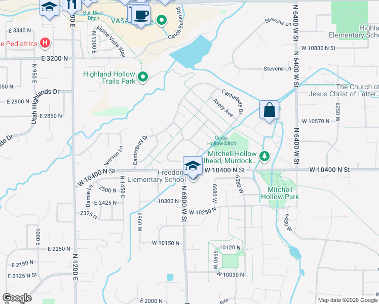 map of restaurants, bars, coffee shops, grocery stores, and more near 10458 North 6790 West in Highland