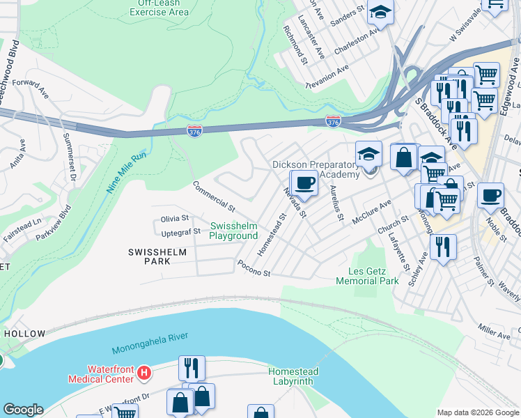 map of restaurants, bars, coffee shops, grocery stores, and more near 221 Whipple Street in Pittsburgh