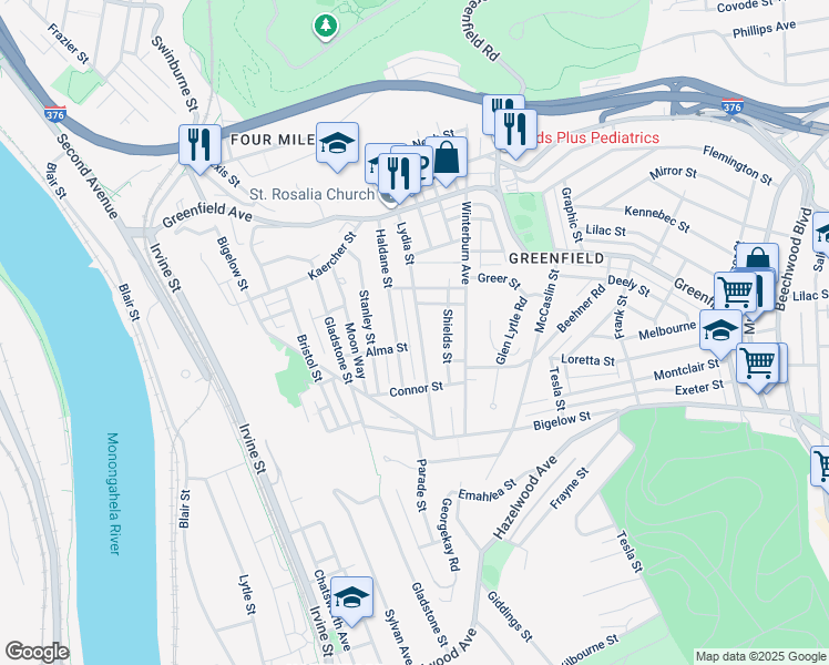 map of restaurants, bars, coffee shops, grocery stores, and more near 4241 Haldane Street in Pittsburgh