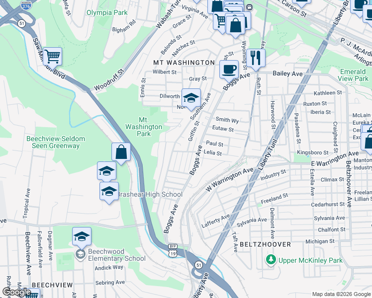 map of restaurants, bars, coffee shops, grocery stores, and more near 15 Lelia Street in Pittsburgh