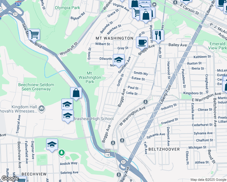 map of restaurants, bars, coffee shops, grocery stores, and more near 15 Lelia Street in Pittsburgh